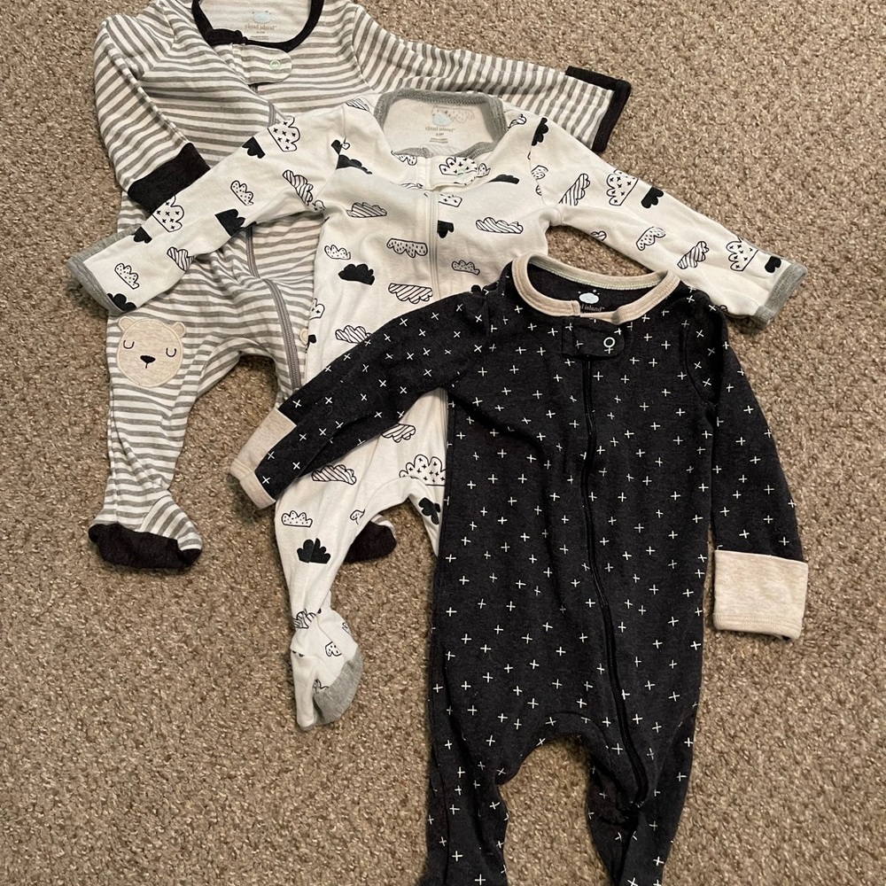 Cloud Island bundle of 3 footed pajamas. All 0-3 months.
